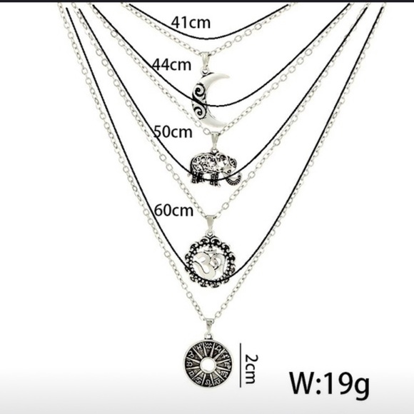 Elephant Moon Pendant Multi Layer Chain Necklace - Picture 3 of 5